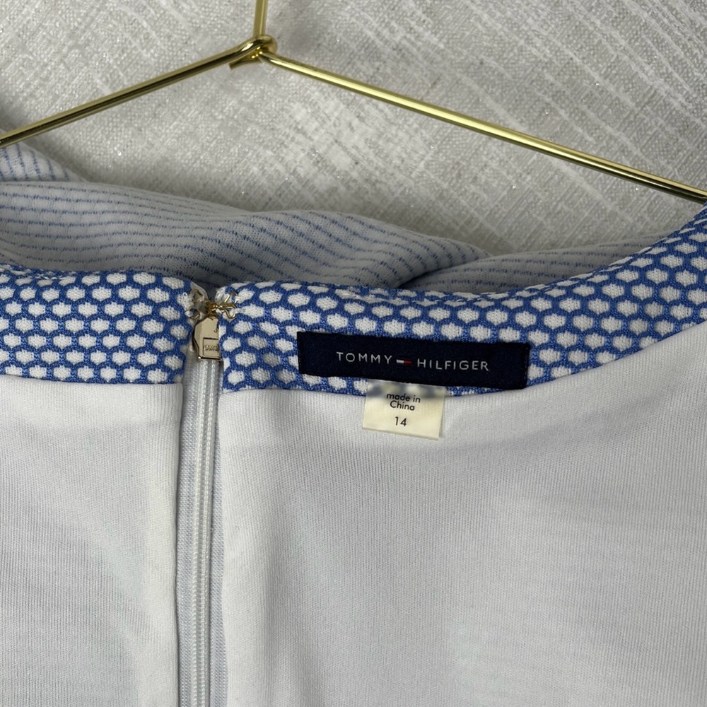 Preppy Tommy Hilfiger A-Line Honeycomb Sleeveless Dress Blue & White Size 14 - Picture 10 of 12